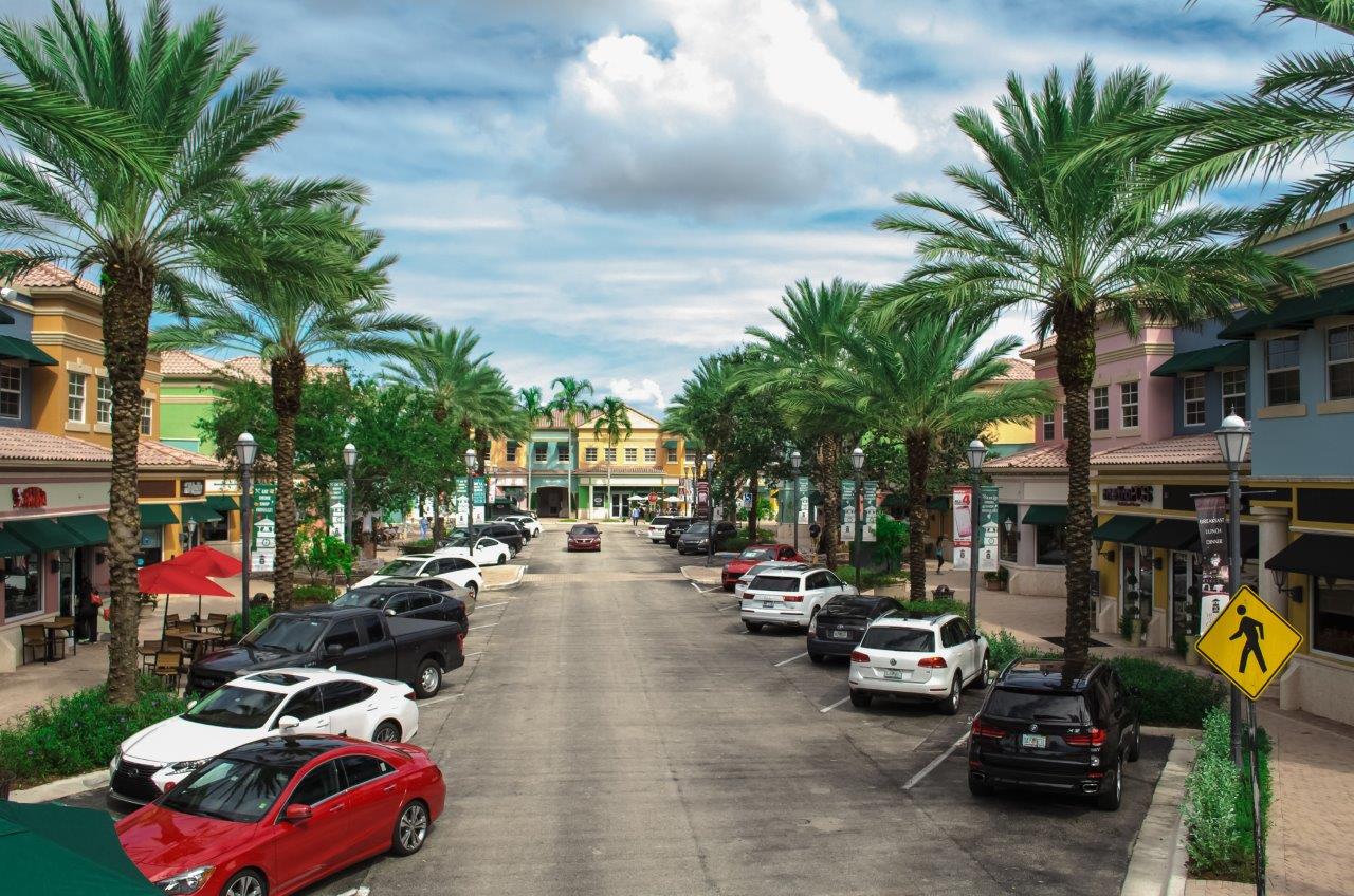 Weston Town Center Main Street with cars