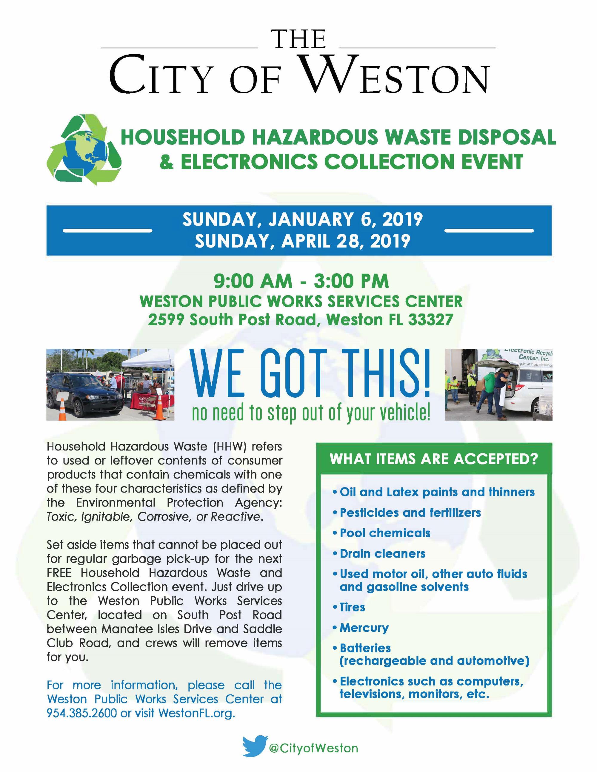 HHWaste and Electronics Collection Event 1-6-19 & 4-28-19