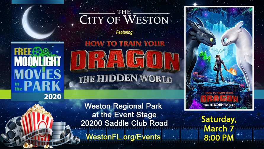 City of Weston Moonlight Movie Flyer with Movie poster of How to Train Your Dragon