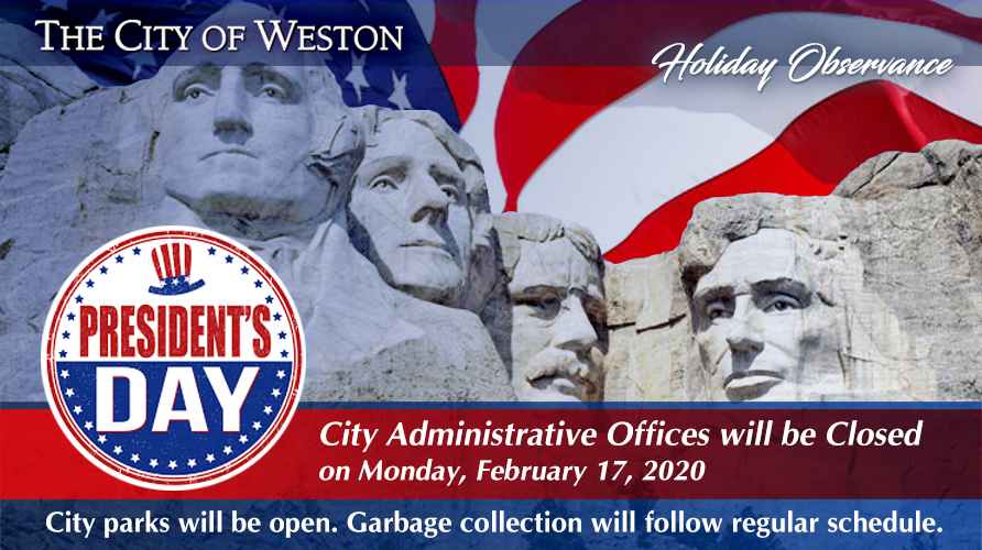 Flyer for President Day on February 17,2020 with Mount Rushmore in the background (Faces of four presidents)