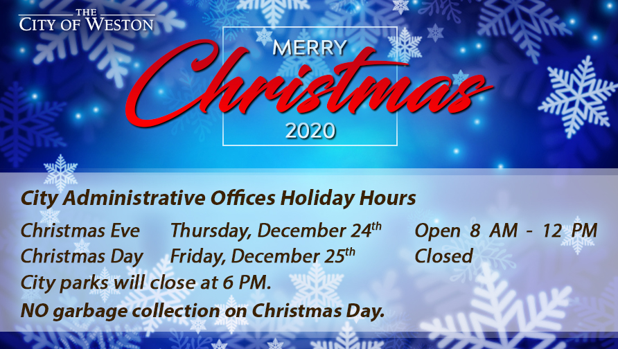 Graphics of Chirstmas days that the City Administrative offices will be closed.