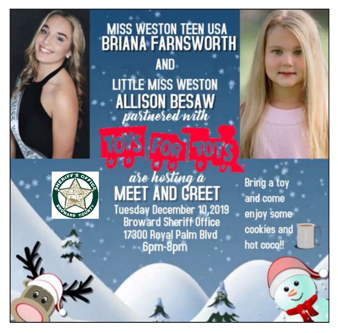 BSO - TOYS FOR TOTS, Miss Weston Teen USA Briana Farnsworth and Little Miss Weston Allison Besaw partnered with Toys for Tots for a Meet & Greet.