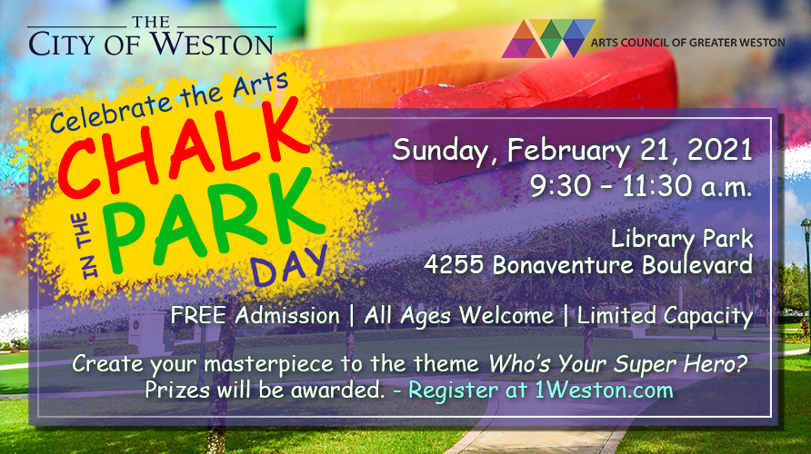 Chalk in the Park Day flyer with image of sidewalk chalk and event details.