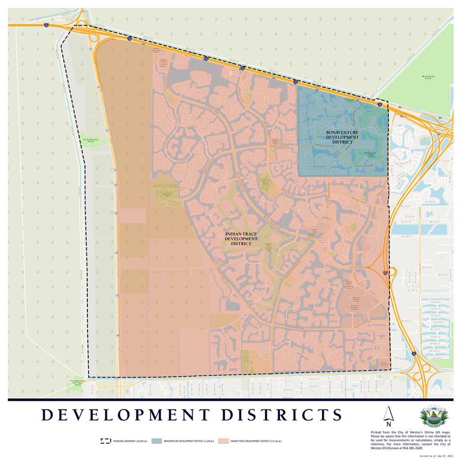 Map of special development districts in Weston, FL