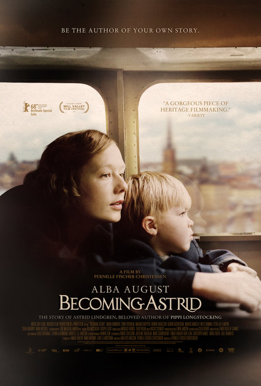 Film Poster for Swedish Film Becoming Astrid with Woman and boy looking outside train window