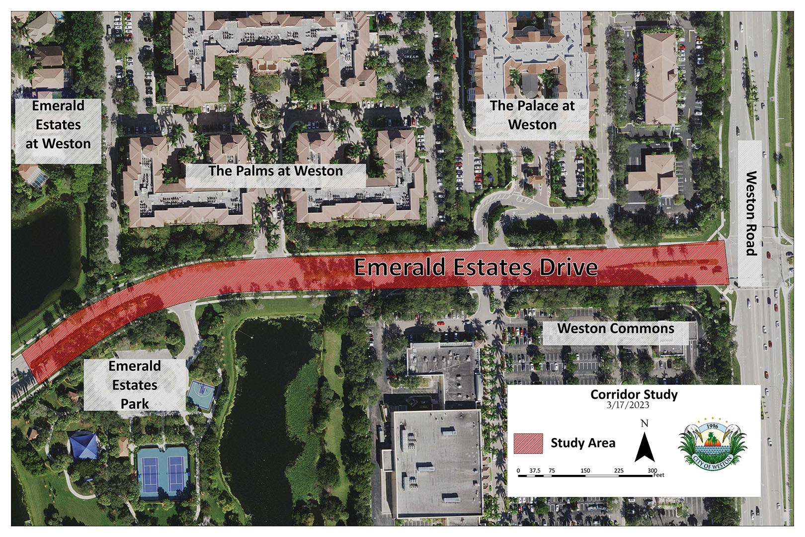 Aerial view map Emerald Estates Drive Corridor Study