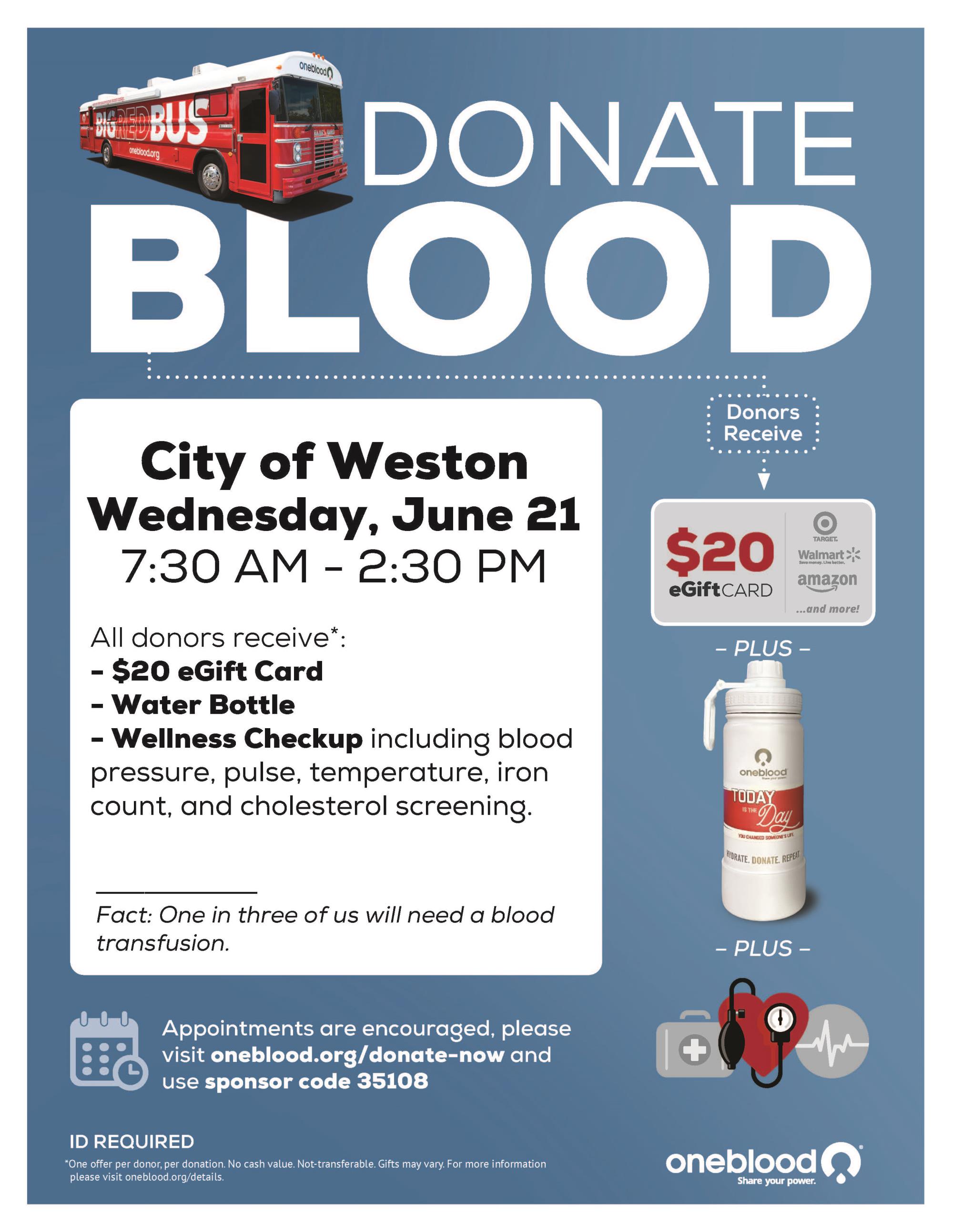 Flyer for Blood Drive on June 21, 2023