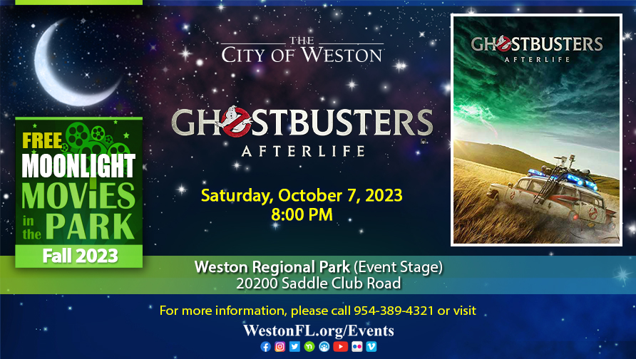 Moonlight Movies in the Park flyer for Ghostbusters: Afterlife on October 7