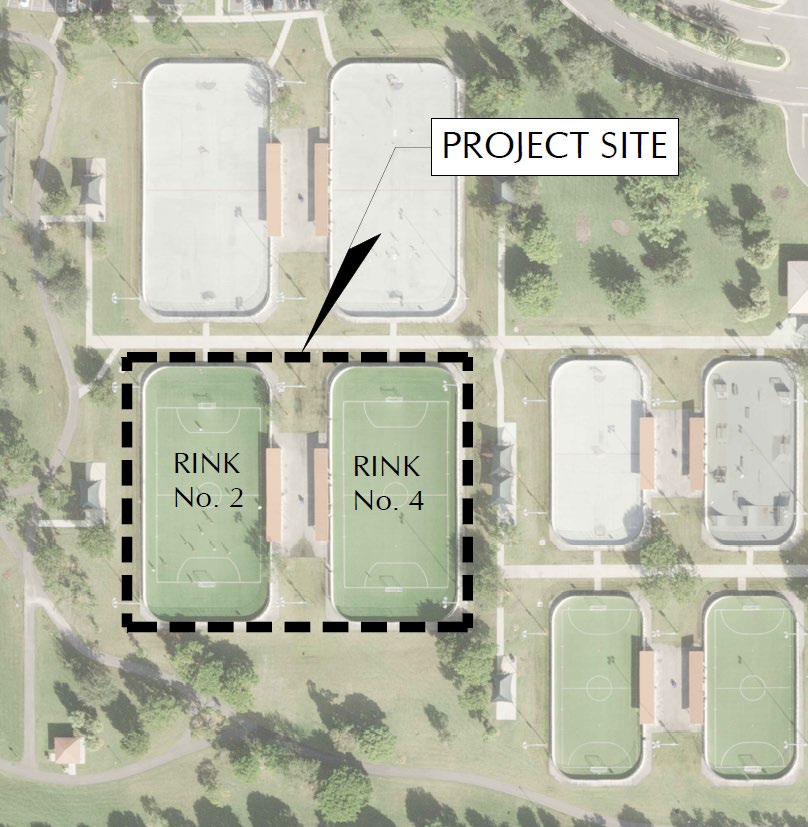 aerial image of Regional Park Rinks 2 and 4 getting Synthetic Turf Replacement