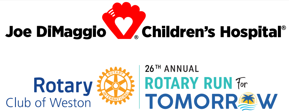 Logo for 26th Annual Rotary Run for Tomorrow with Joe DiMaggio Children's Hospital logo included as sponsor