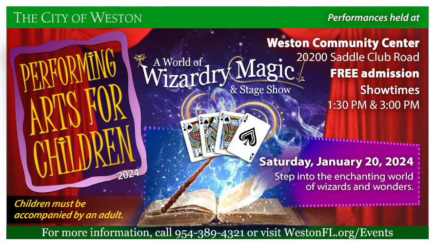 Childrens Theater flyer with cards and magical imagery