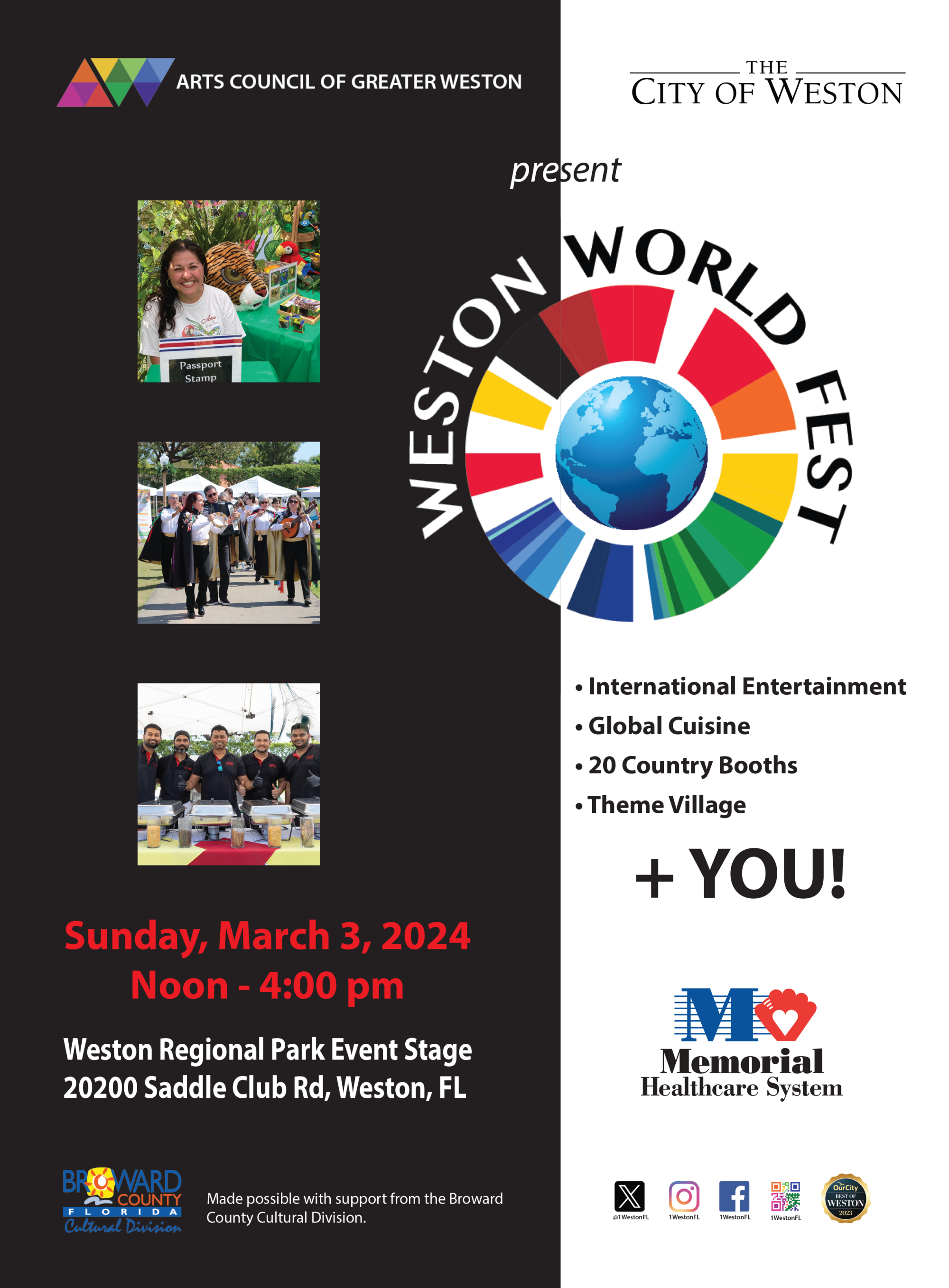 Flyer for 2024 Weston World Fest event on March 3