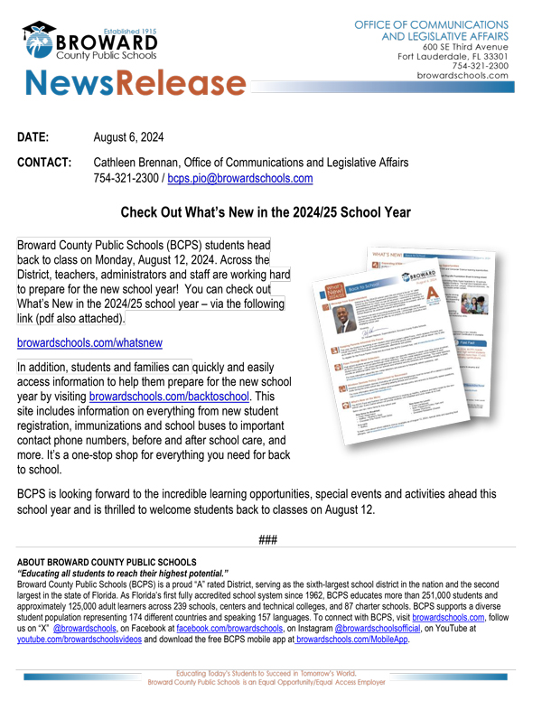 BCPS NEWS RELEASE - What's New 2024-25 School Year (Thumb)