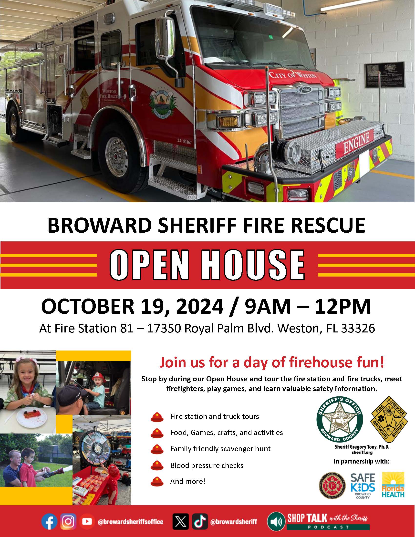 photo of fire truck on flyer for BSO Fire Rescue Open House 10-19-24