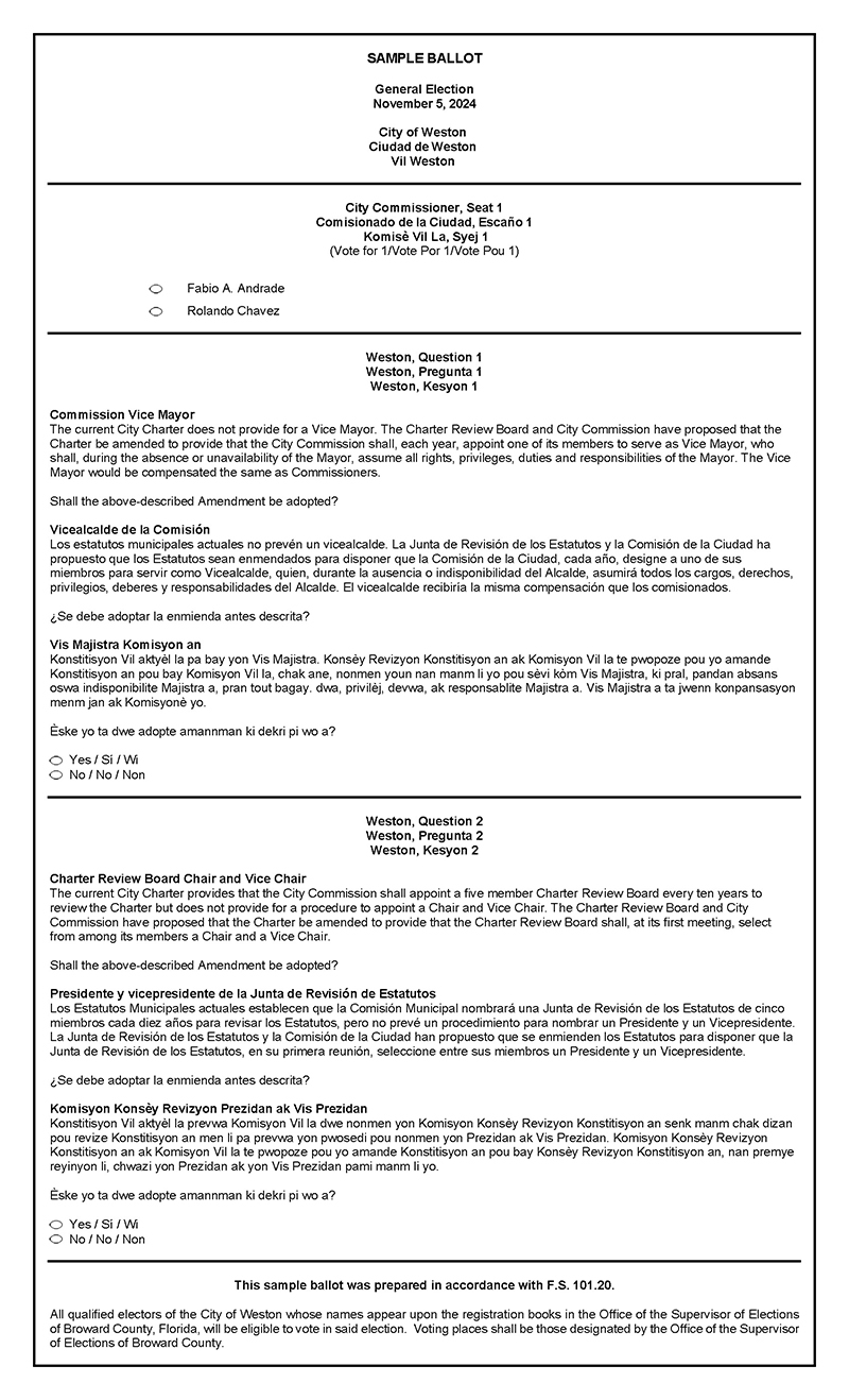 2024 Election Sample Ballot - City of Weston (Thumb)