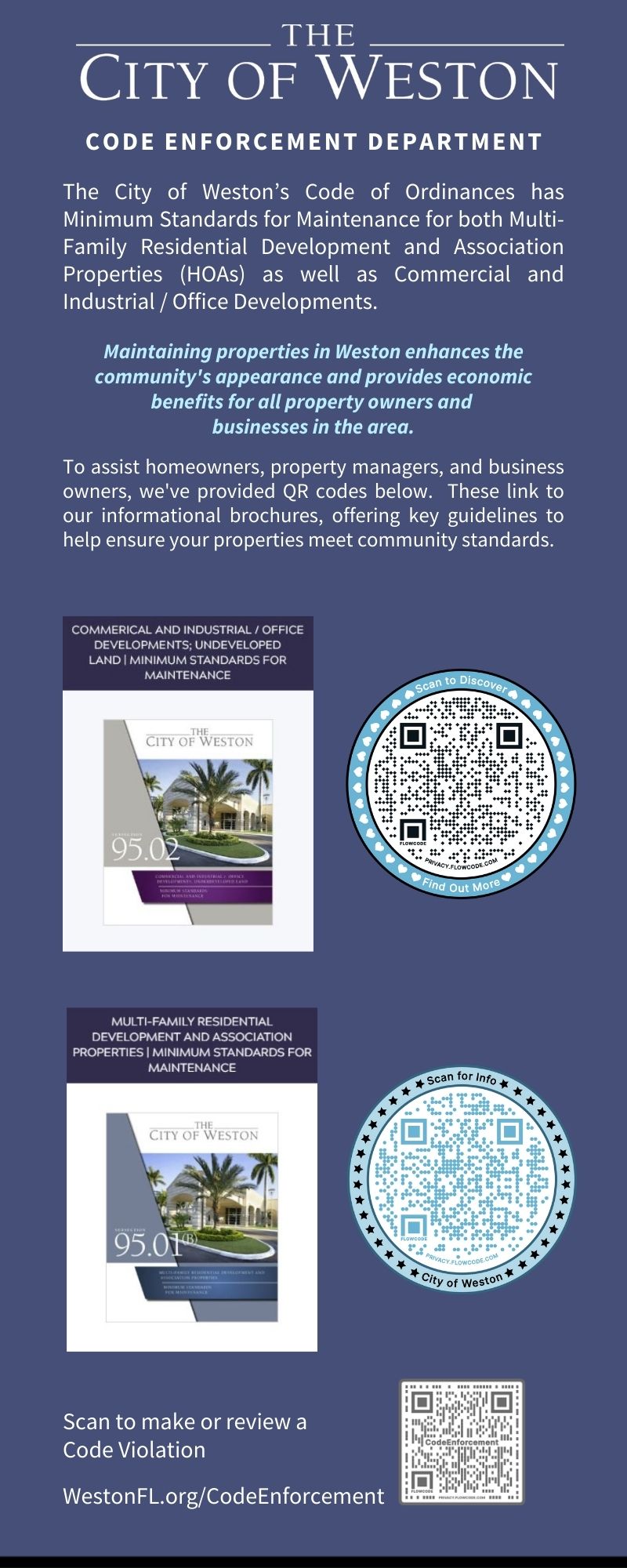 Code Enforcement infographic page 2 with QR codes to brochures