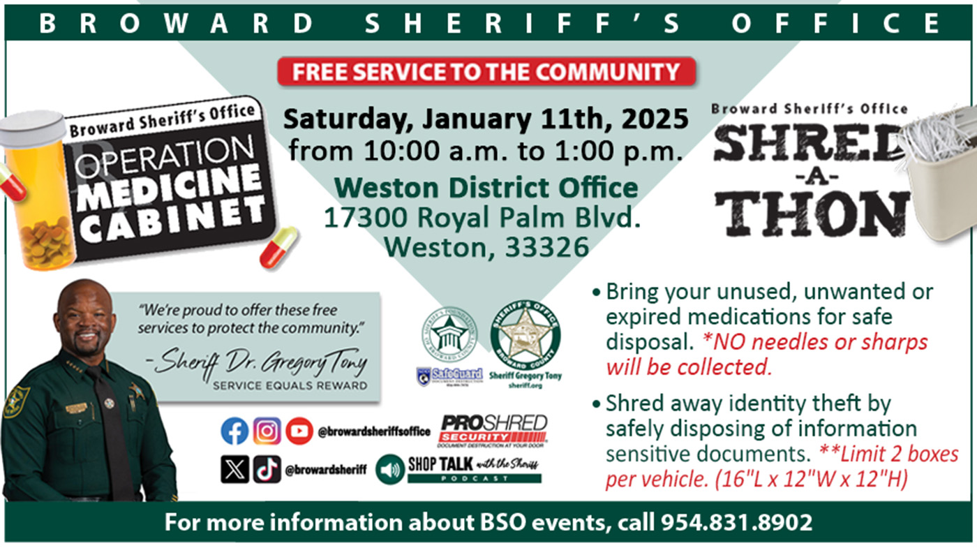 Cable Slide BSO Operation Medicine Cabinet and Shred-a-Thon January 11, 2025